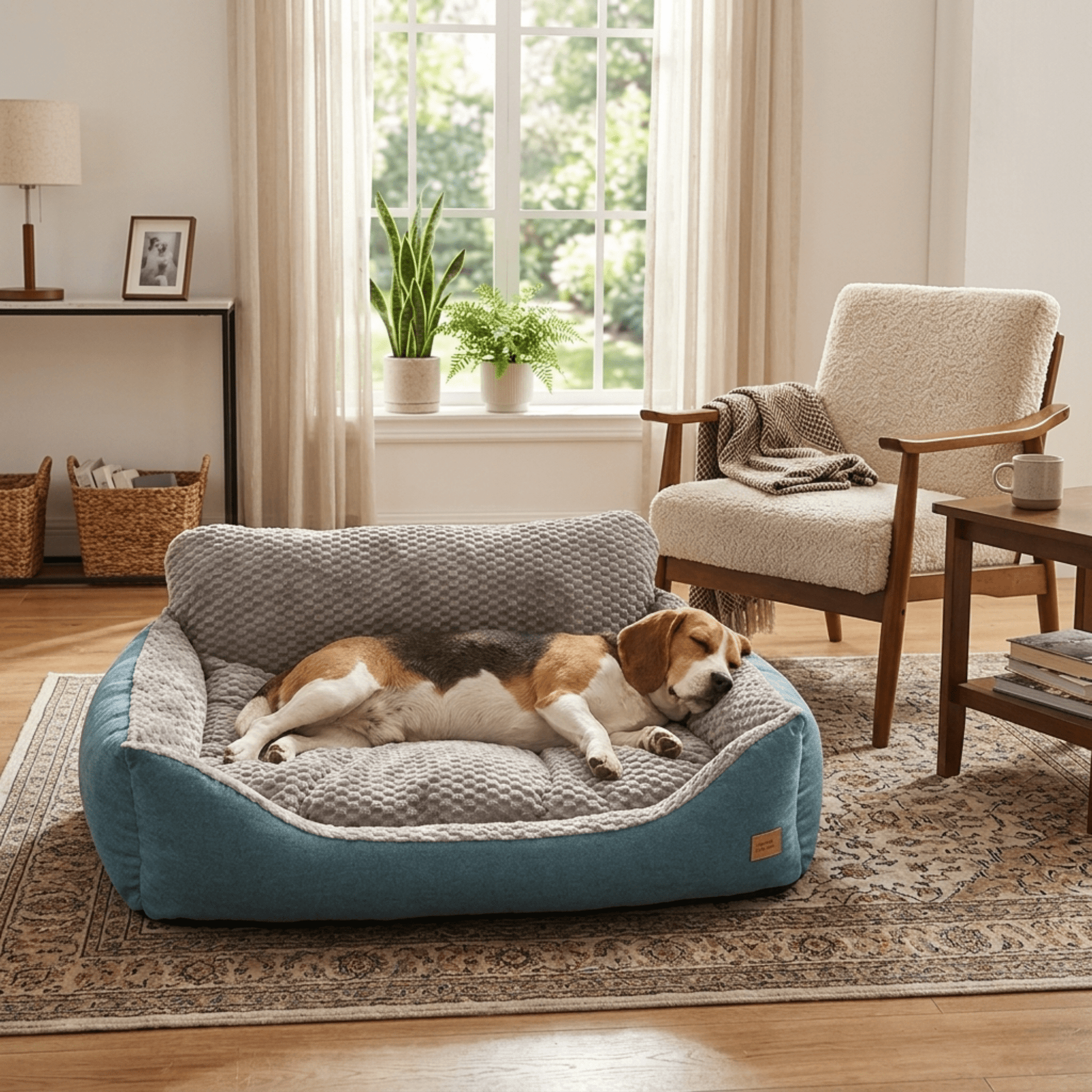 Canapé pour chien avec beagle en train de dormir