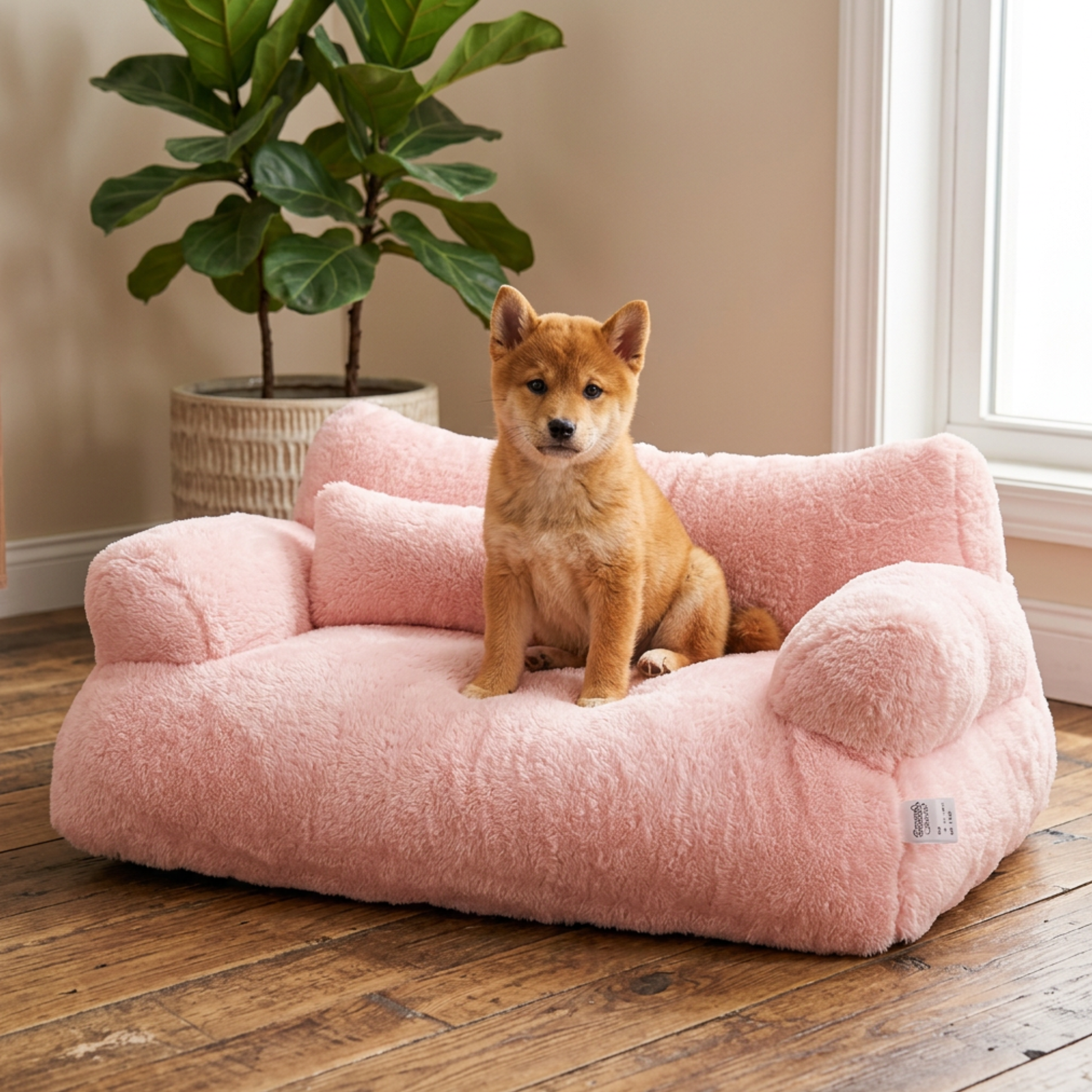 Canapé pour chien avec petit Shiba Inu