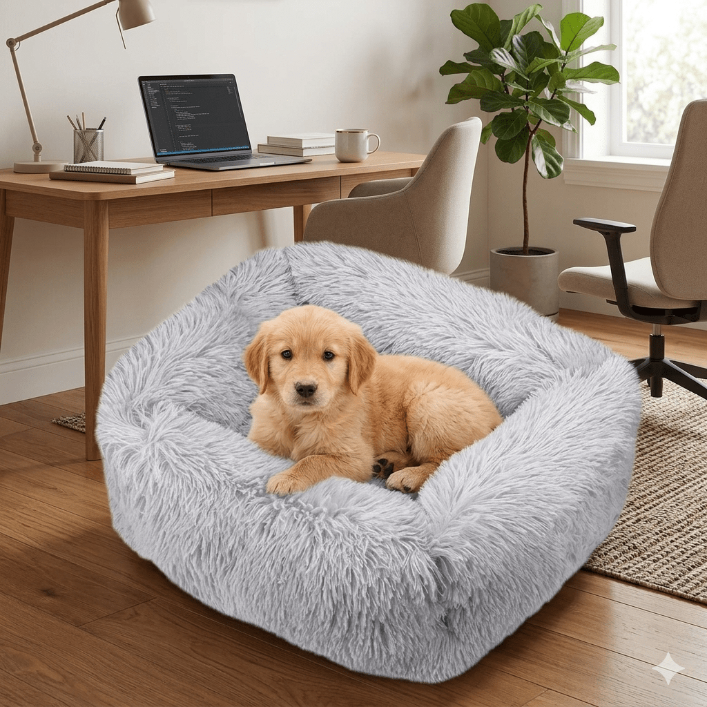 coussin chien coloris gris