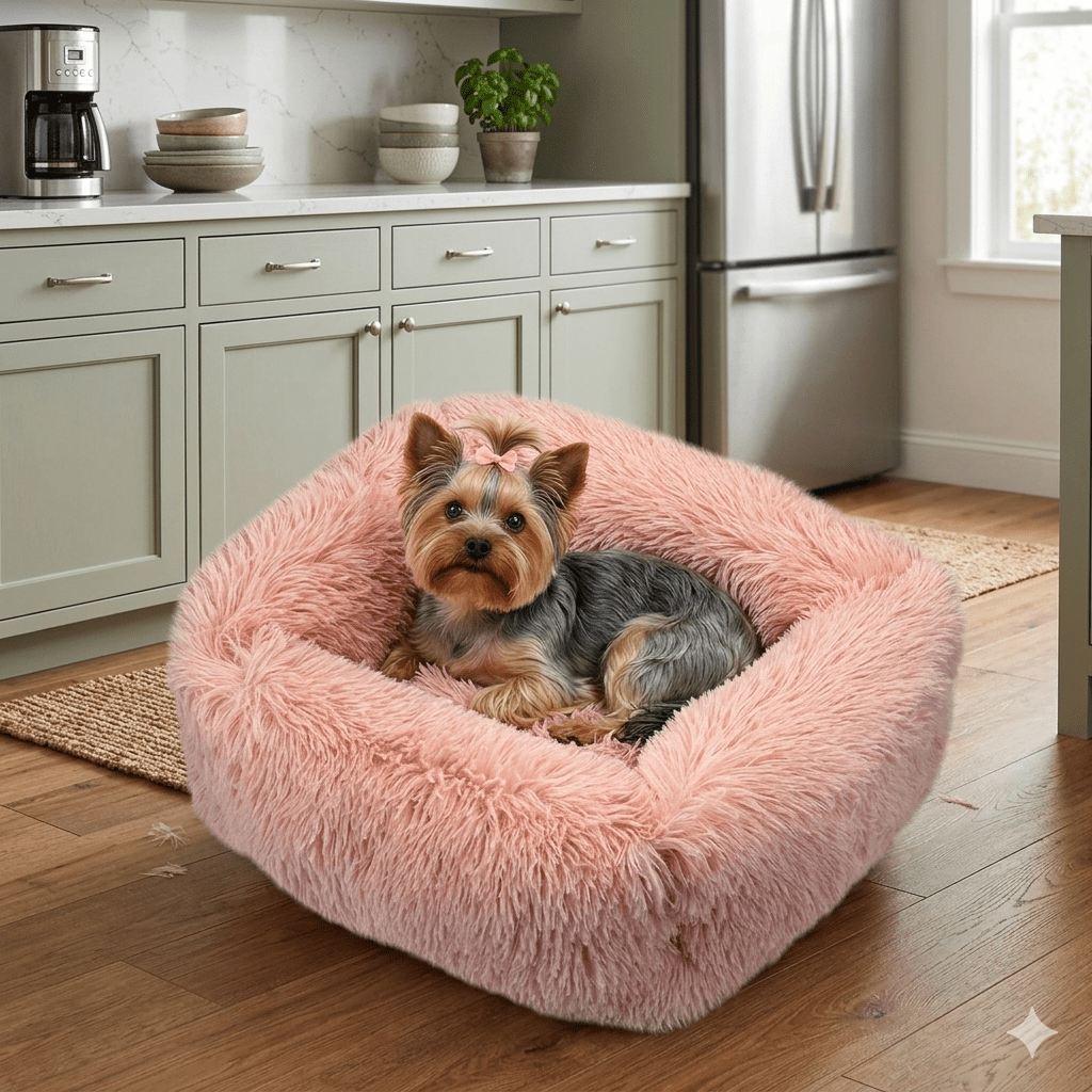 coussin chien coloris rose