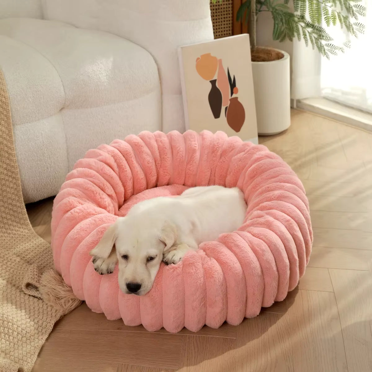 coussin pour chien en tissu rose