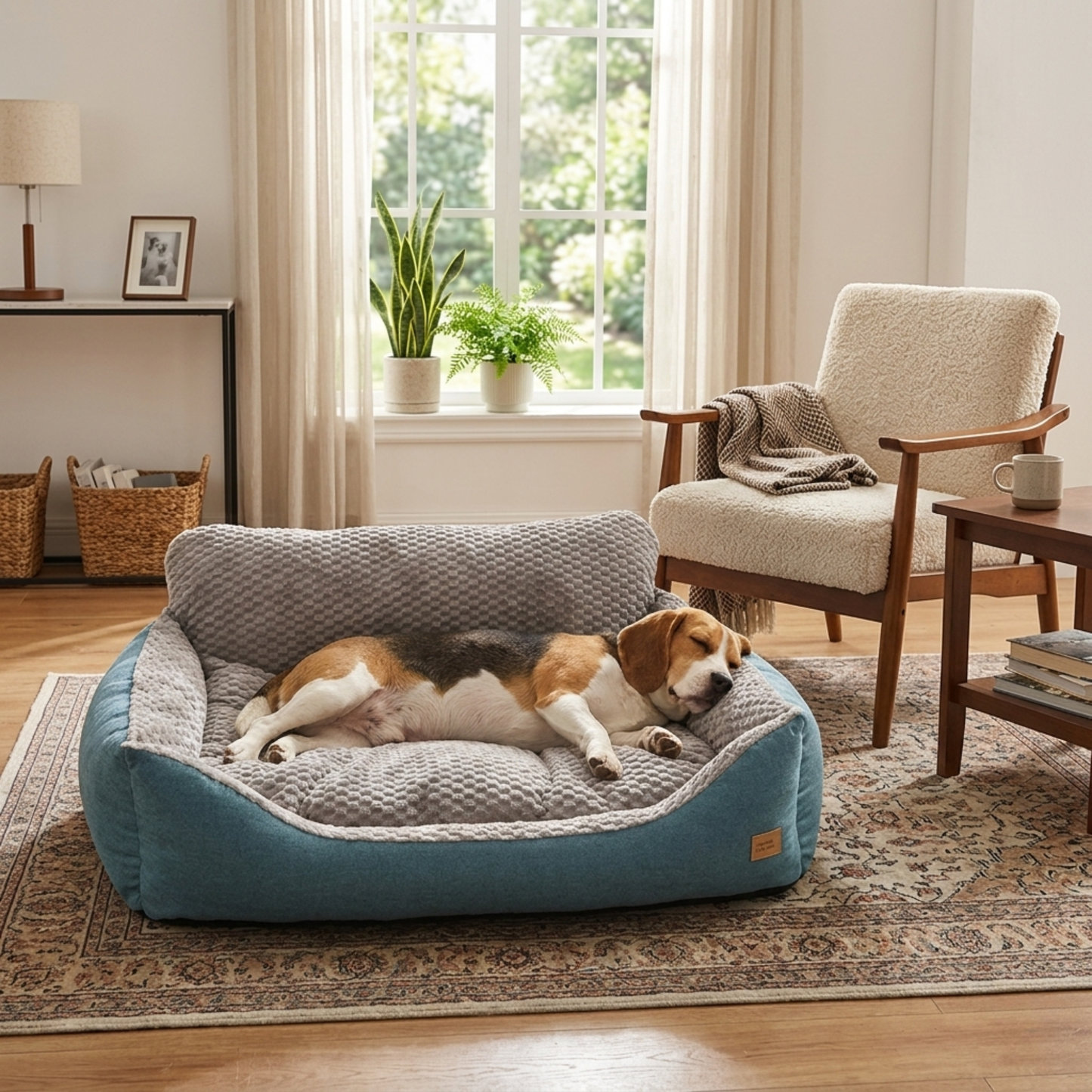Lit pour chien avec beagle qui dort