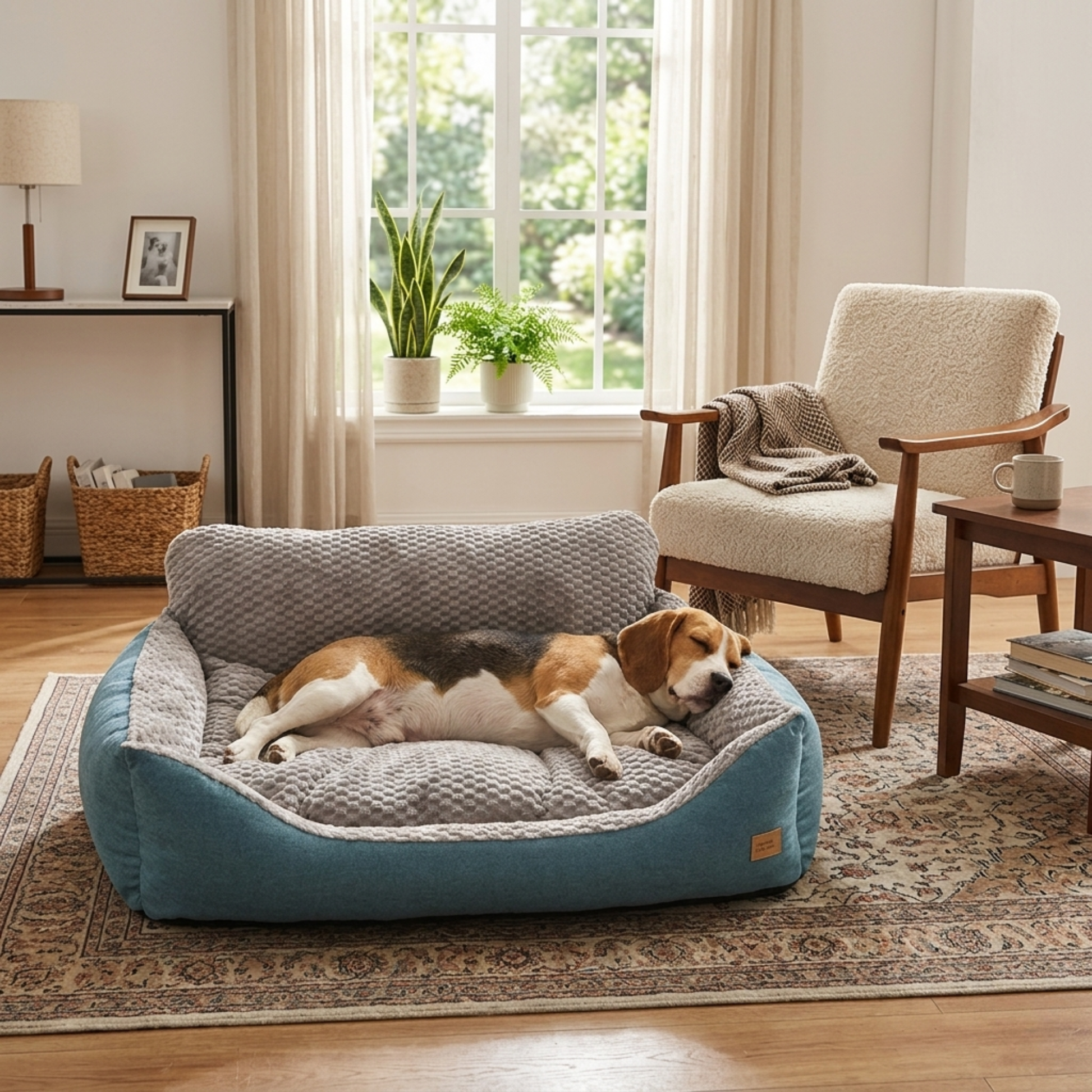 Lit pour chien avec beagle qui dort