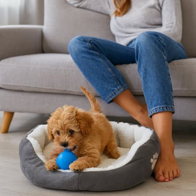 Panier petit chien petit chien et sa balle