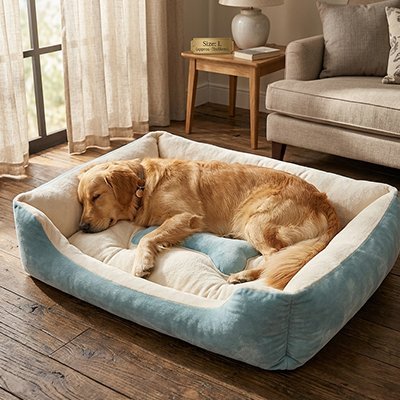 Panier pour chien avec un golden qui dort