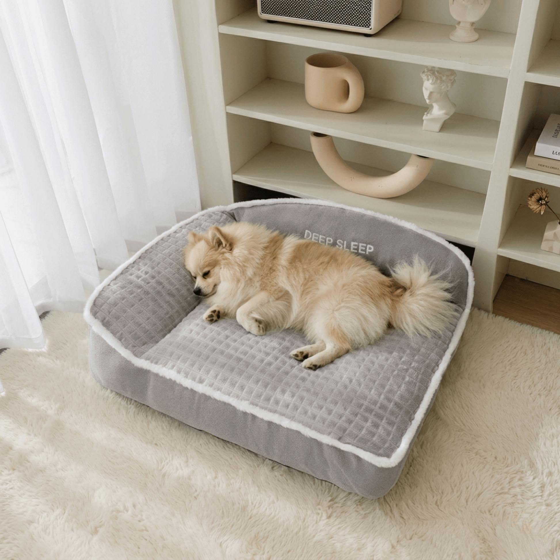 Panier pour chien avec chien qui dort